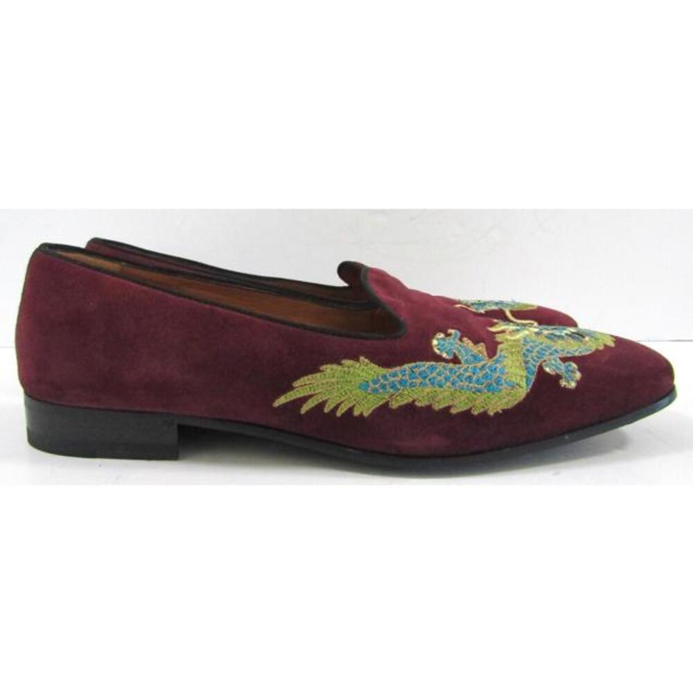 Gucci Dragon Embroidered Wine Colored Suede Loafers Shoes Size 9 - Picture 4 of 12